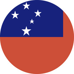 Samoa flag round emblem design element. Flag of Samoa badge, button. Samoa flag icon, sticker in a circle shape.