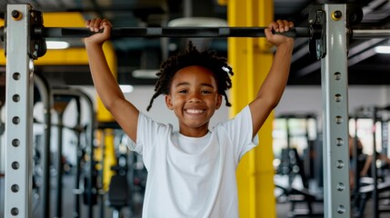 A person with Down syndrome is being spotted by a trainer as they successfully complete a pull-up on an assisted pull-up machine