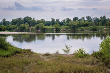 View from flood embankment of River Vistula in Warsaw, capital city of Poland