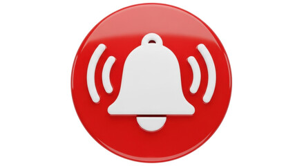 Isolated notification bell icon on red button indicates an alert or reminder call