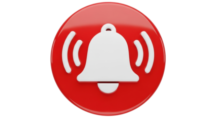 Isolated notification bell icon on red button indicates an alert or reminder call