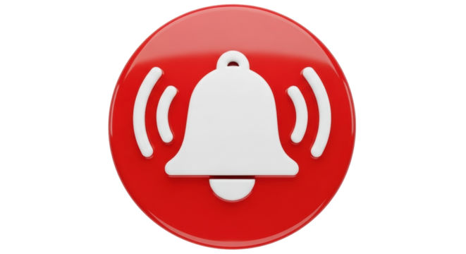Isolated notification bell icon on red button indicates an alert or reminder call