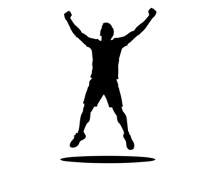 Silhouette of man celebrating victory, success and achievement concept isolated on transparent background.