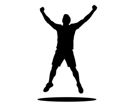 Silhouette of man celebrating victory, success and achievement concept isolated on transparent background.