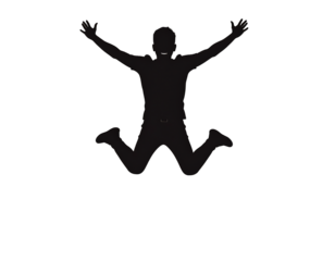 Person silhouette leaping excitedly, success and joyful emotion isolated on transparent background.