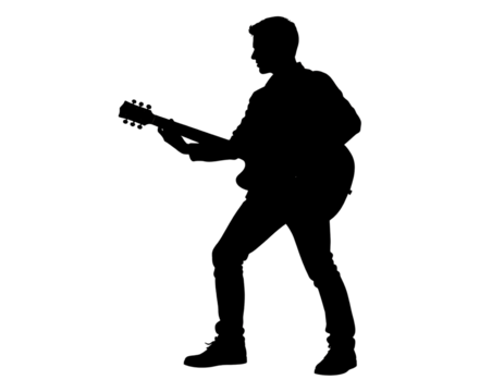 Silhouette of man guitarist playing, music performance and concert concept isolated on transparent background. - Powered by Adobe