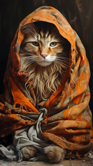 Cats with torn homeless clothes