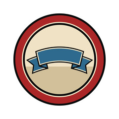 Blue ribbon banner with red and black border on beige