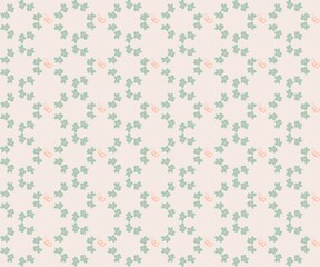 A soft pastel seamless pattern featuring small green flowers with decorative letter accents, ideal for backgrounds, stationery, and fabric.