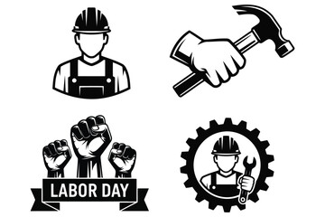 Vector art of labor day vector icons set collection of worker, hammer, fist, and gear icons for labor day celebration, perfect for graphic design and web design