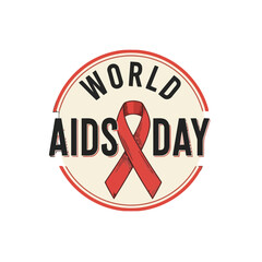 World aids day text with red ribbon in the center