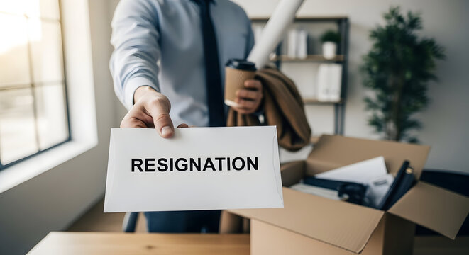 Professional Employee Presents Resignation Letter, Marking a Career Transition and Office Departure