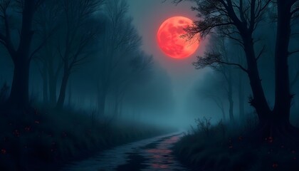 Fototapeta premium Enchanted Forest under Full Moonlight