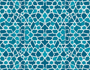 Obraz premium Seamless Samarkand-Inspired Islamic Tile Pattern, Geometric and Ornamental Design, Blue, Turquoise, Gold