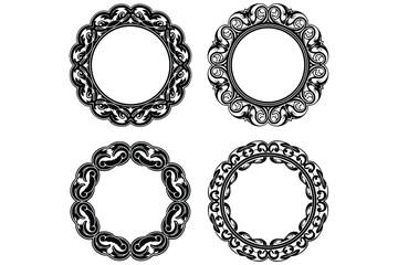 Vector art of set of four decorative round frames ornate vintage borders with floral elements for invitations, greeting cards, and graphic design projects