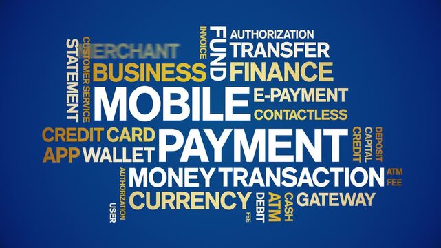 Mobile Payment animated word cloud-text design animation tag kinetic typography seamless loop.