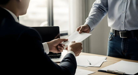 Formal Resignation Letter Exchange in a Professional Office Setting, Symbolizing Career Change and New Beginnings