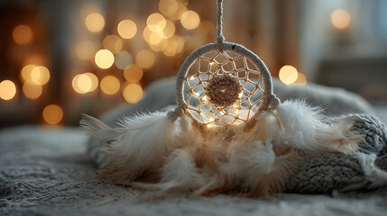 Cozy Dreamcatcher with Warm Golden Bokeh Lights