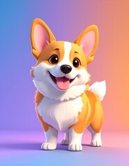 A playful cartoon dog with big, expressive eyes and a wagging tail, happily sticking its tongue out, exuding joy and energy in a vibrant setting.