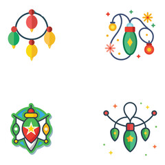 Fairy Lights Icon set | Flat Decorative String Lights for Christmas and Party