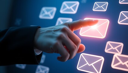 Finger touching glowing email icon on a digital screen pressing