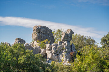 Scenic landscape view of limestone formation at famous Mer des Rochers or Sea of Rocks in Coutach massif above Sauve village, Gard, France