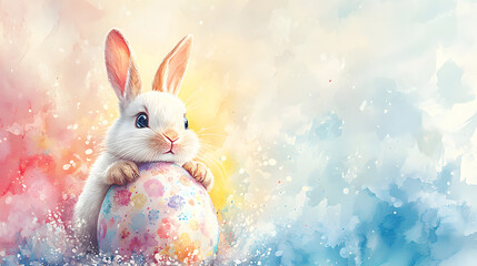 Cute White Bunny with Colorful Easter Egg Illustration