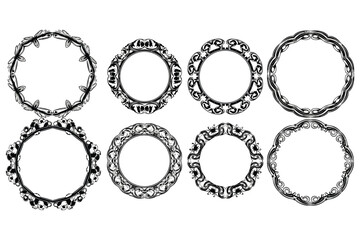 Vector art of set of decorative circle frames, featuring intricate floral and ornamental designs, perfect for creating elegant borders and artistic embellishments
