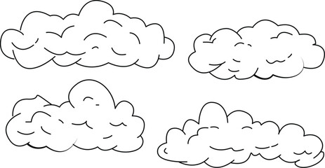Hand drawn doodle cloud set, sketch style vector illustration, isolated fluffy clouds collection, abstract sky elements.