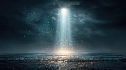 Mysterious Light Beam Over City At Night