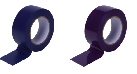 Blue and purple rolls of adhesive tape isolated on white background, perfect for office or craft projects