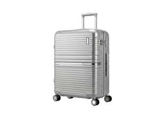 Silver Hard Shell Suitcase with Wheels on Transparent Background