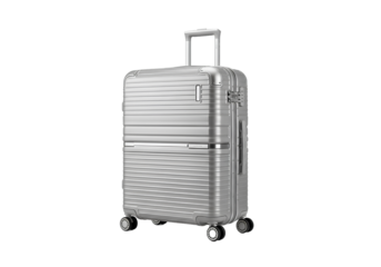 Silver Hard Shell Suitcase with Wheels on Transparent Background