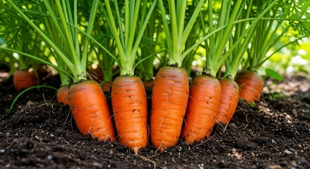 Vibrant Organic Carrots Growing in Rich Garden Soil Under Natural Sunlight