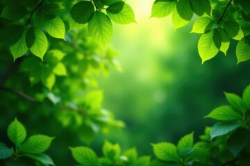 Lush green foliage backdrop with sunlight dappling leaves, growth, natural
