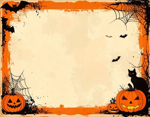 Vintage Halloween poster background with pumpkin orange beige tones and retro distressed effect