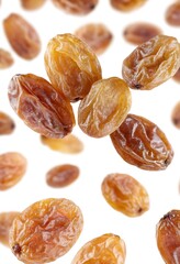 Falling Dry Grapes Isolated on White Background – Raisin Food Element