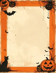 Vintage Halloween poster background with pumpkin orange beige tones and retro distressed effect