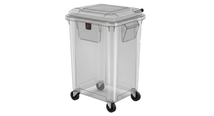 Transparent plastic trash bin with lid and wheels for easy mobility ideal for office and home organization