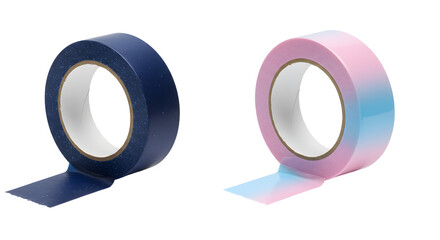 Two rolls of decorative adhesive tape in dark blue and pastel pink blue gradient colors on white background, perfect for crafting and DIY projects