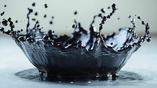 Black liquid splash creating a crown shape with droplets.