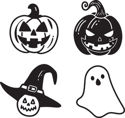 Fototapeta premium set of black vector drawing of halloween characters, pumpkin, ghost