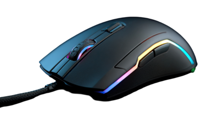 Dark, ergonomic gaming mouse with vibrant lighting