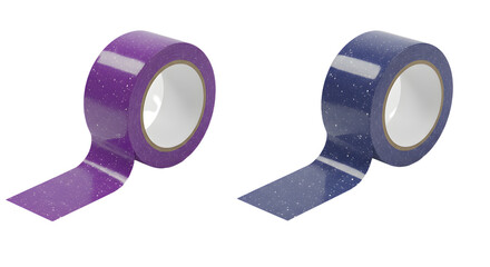 Two rolls of glittering adhesive tape in purple and blue colors on white background, perfect for crafts and decoration projects