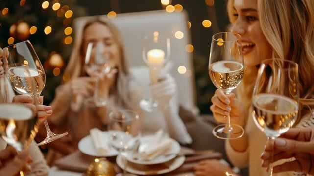 New Year's party with a neutral color palette creating a calm and cozy atmosphere