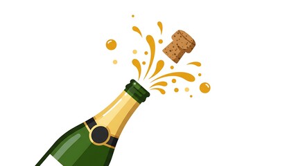 Champagne Bottle Popping Cork and Splashing Liquid.
