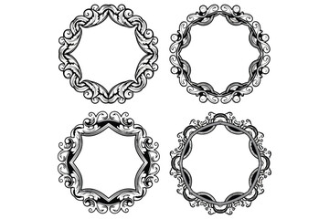 Obraz premium Vector art of set of four decorative vintage frames ornate circular borders with floral and scroll details for elegant design projects and creative embellishments