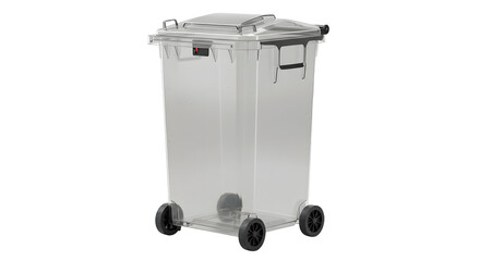 Silver outdoor wheeled trash bin with lid isolated on white background for waste management and recycling