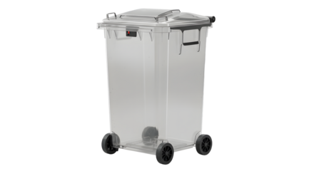 Silver outdoor wheeled trash bin with lid isolated on white background for waste management and recycling