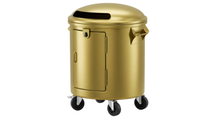 Gold vintage metal donation box with wheels and a lock, secure collection container perfect for fundraising and charity events